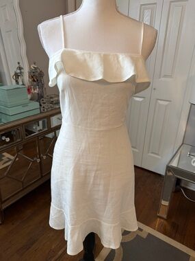 Gianni Bini Cream Ruffle-Trim Linen-Rayon Spaghetti Strap Dress Sz Small